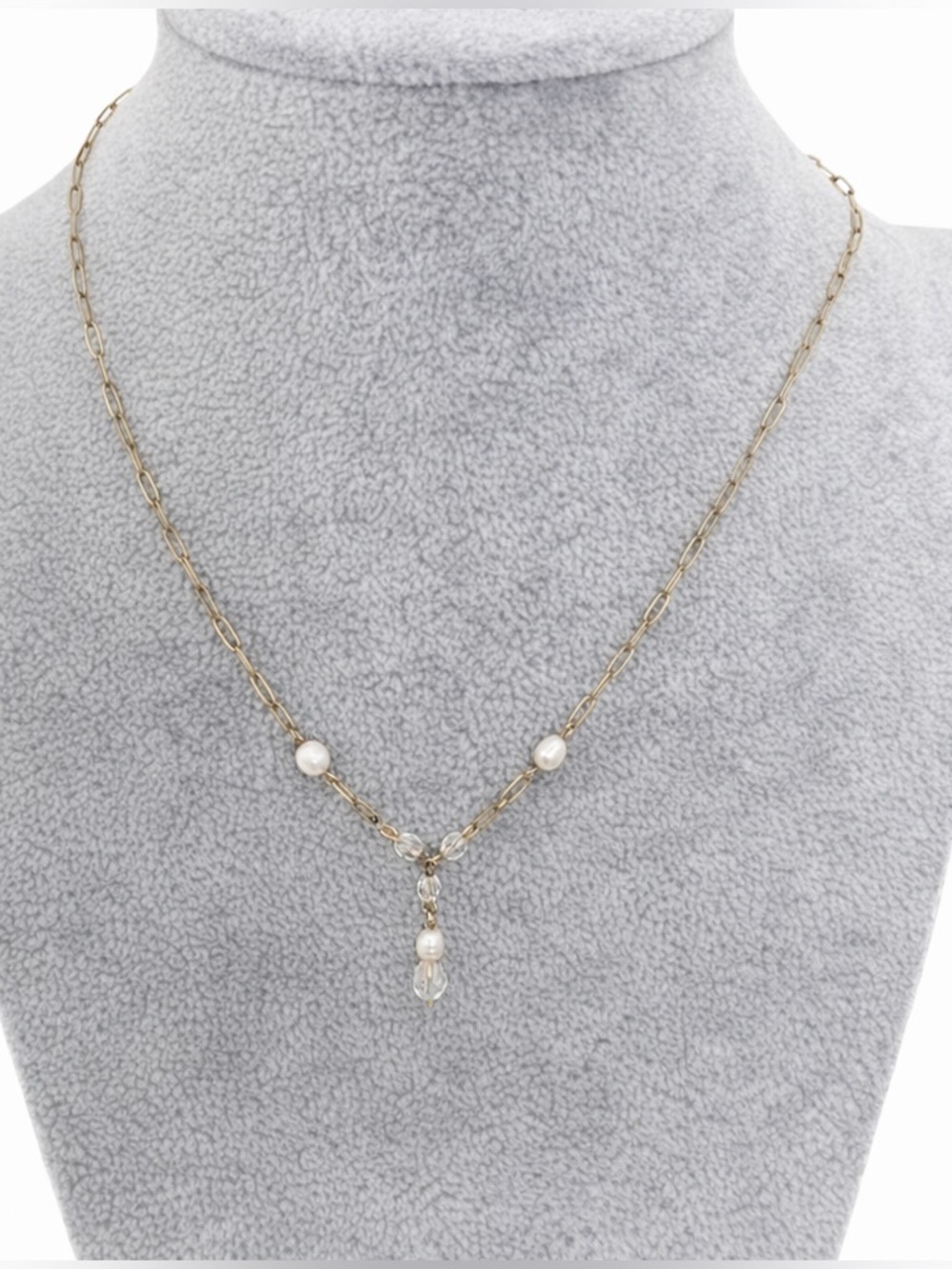 Pearl 14k yellow gold metal chain freshwater pearl choker necklace NEW